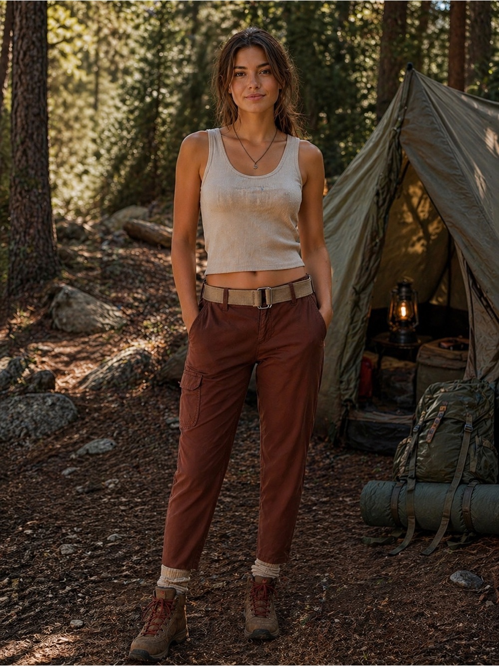 Vintage Ralph Ralph Lauren Brown Belted Crop Cargo Hiking Camping Pants Size S